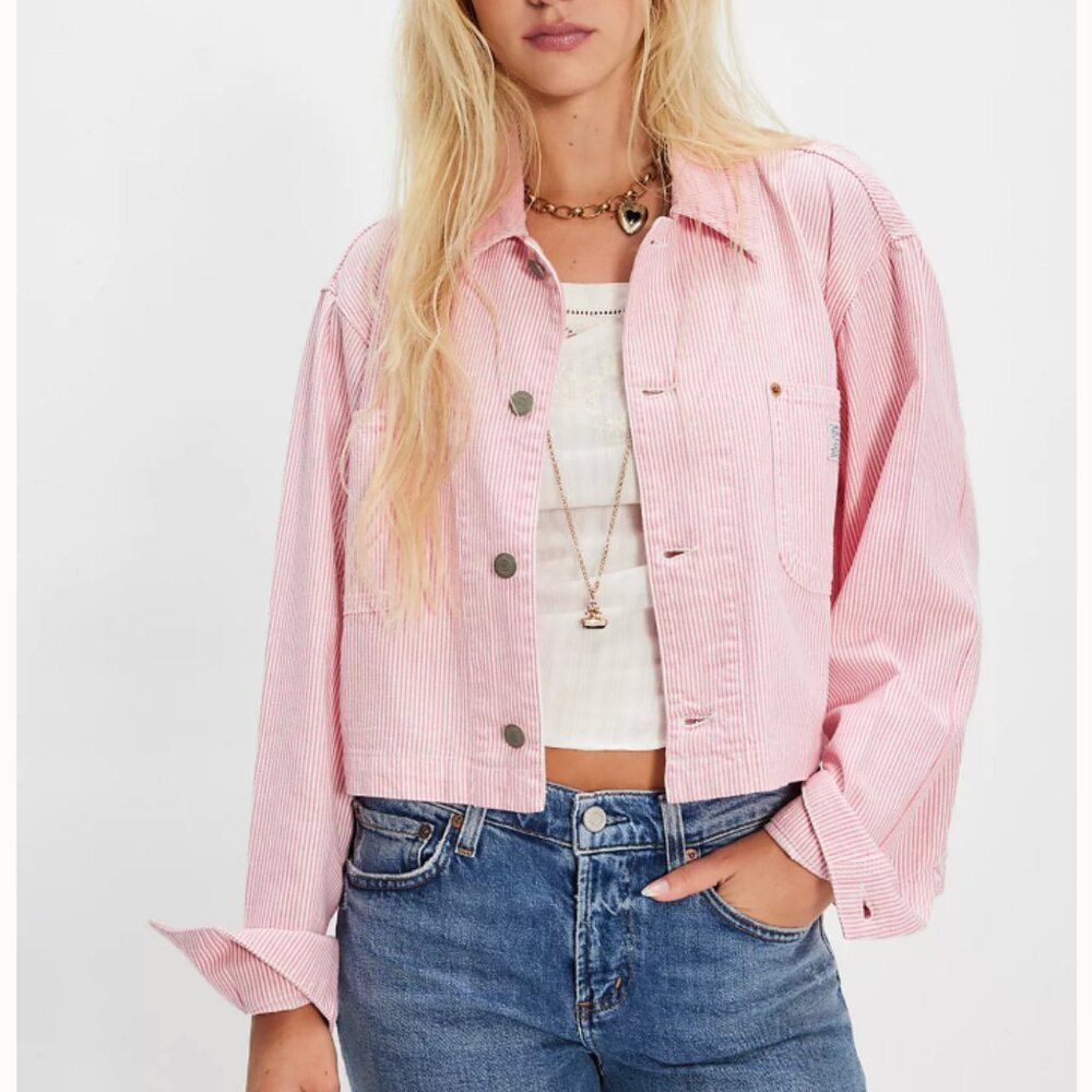 NWT Denimist Cropped Chore Jacket Small/Medium Railroad Vivid Pink Stripe
